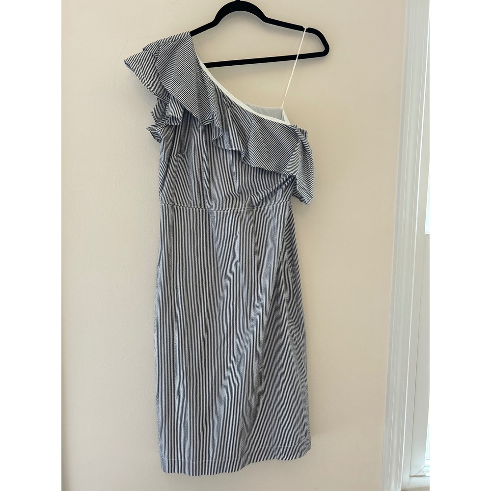 Banana Republic Blue White Striped One Shoulder Ruffle Dress Size 10‎